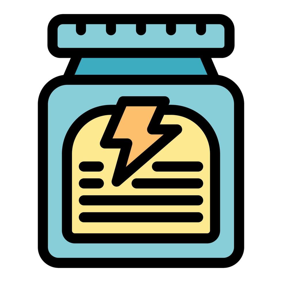 Sport nutrition container providing energy boost with lightning symbol, supplement jar icon vector