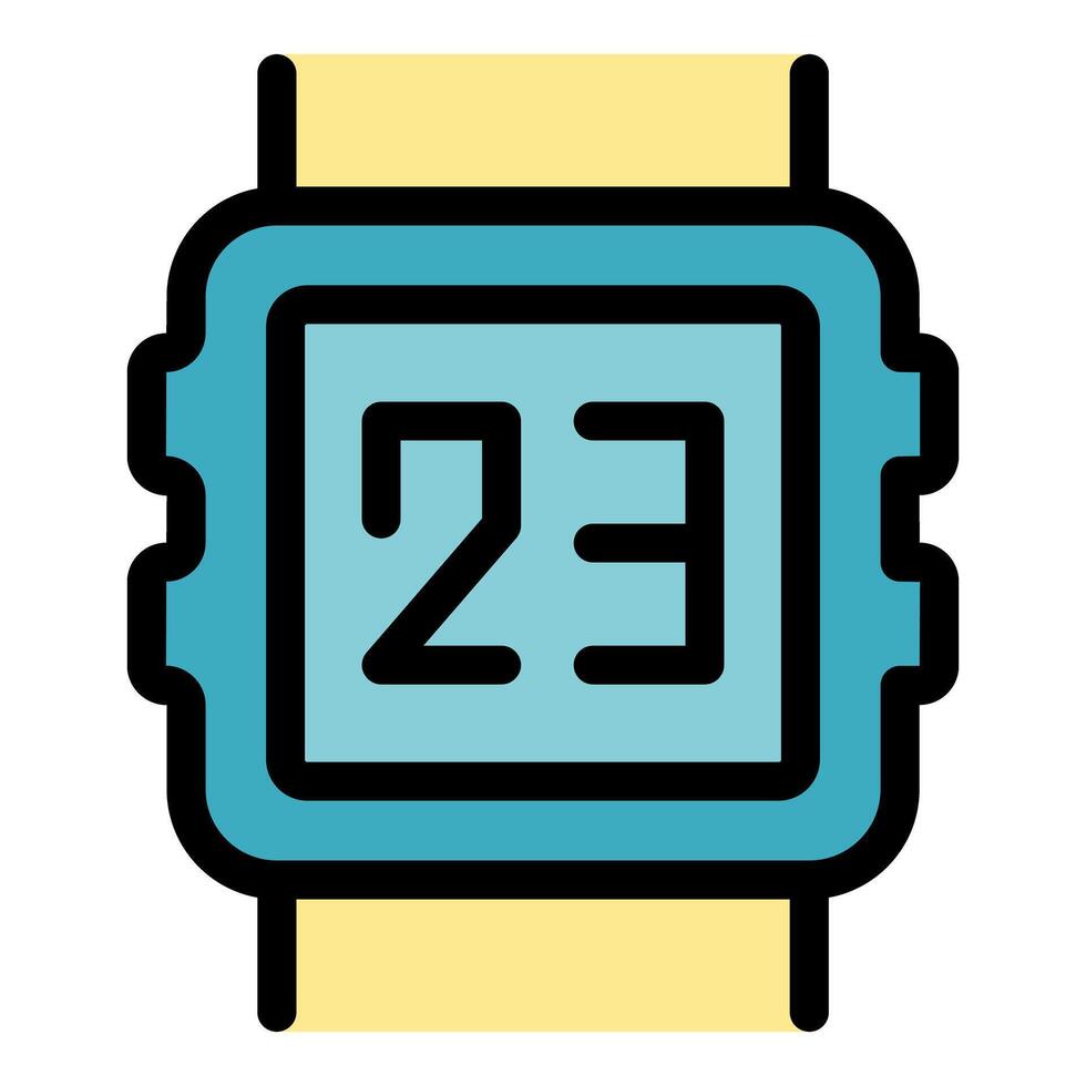 Digital watch showing time on display, modern smartwatch technology vector