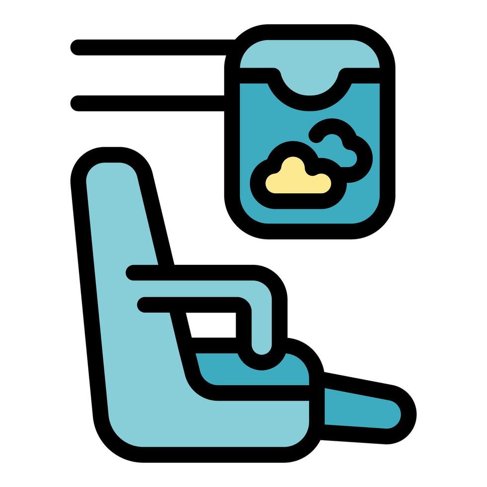Airplane seat with personal entertainment screen showing clouds, comfortable flight experience vector
