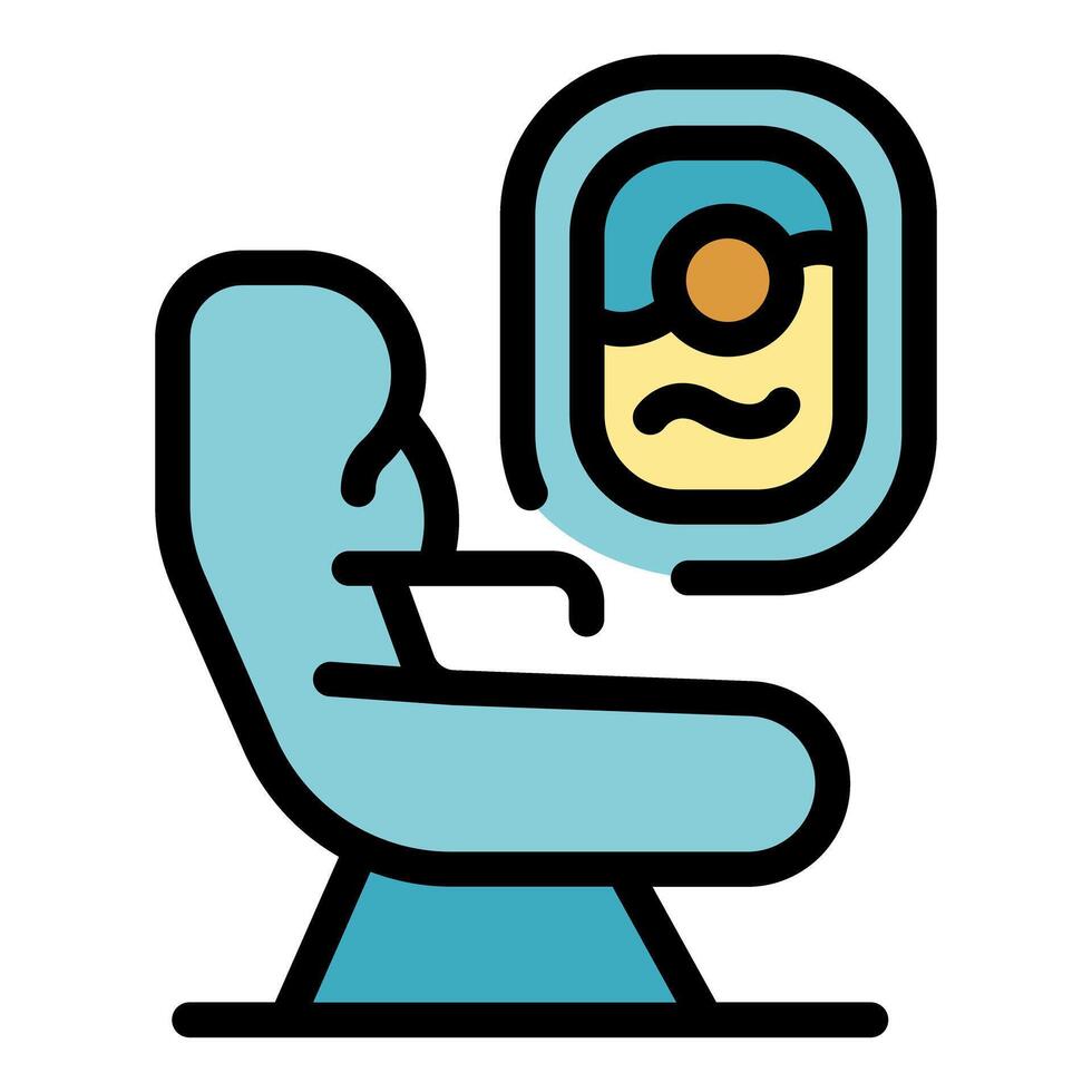 Airplane passenger seat looking out window at tropical beach sunset vector