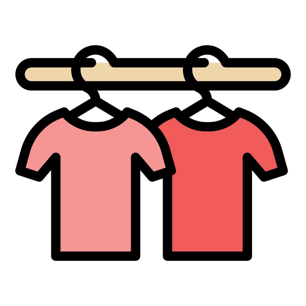 Two t shirts hanging on a clothes rack, ready for retail display vector
