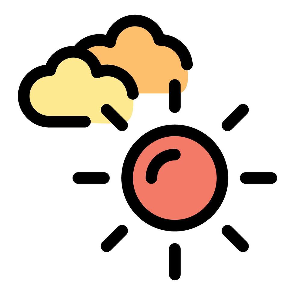 Sun shining through clouds on partly cloudy day colorful icon vector