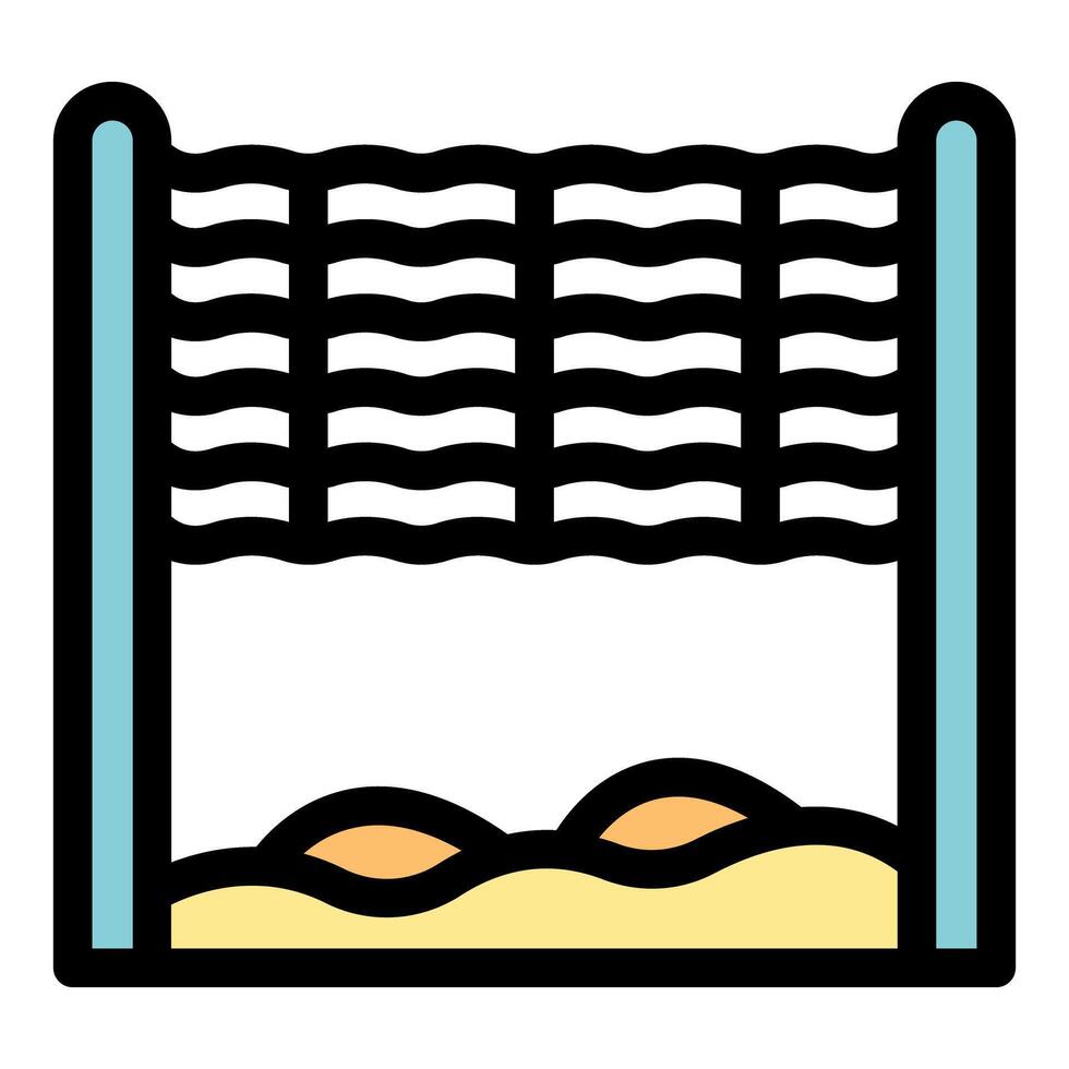 Beach volleyball net standing on sand under summer sun vector