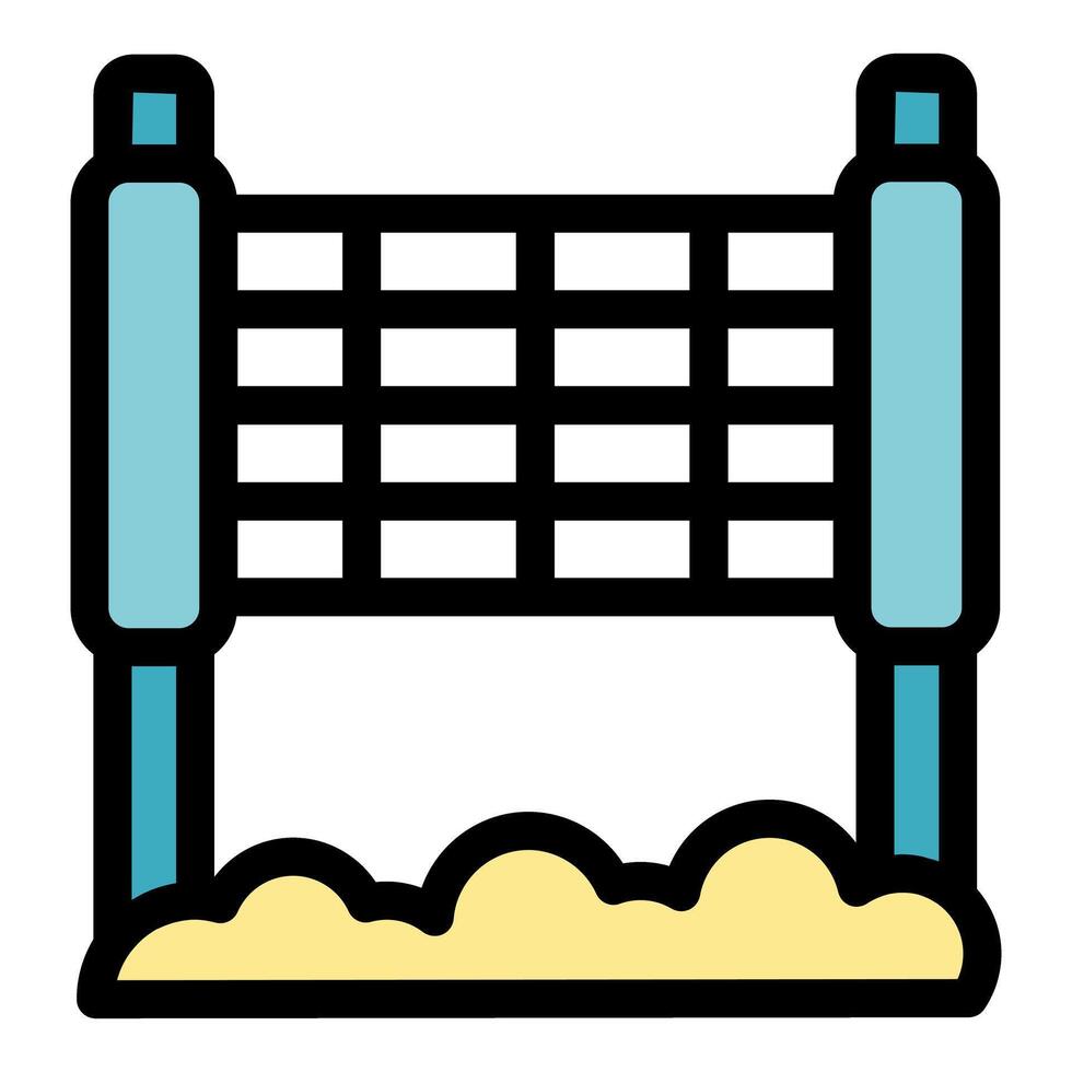 Volleyball net standing on sandy beach court, ready for summer game vector