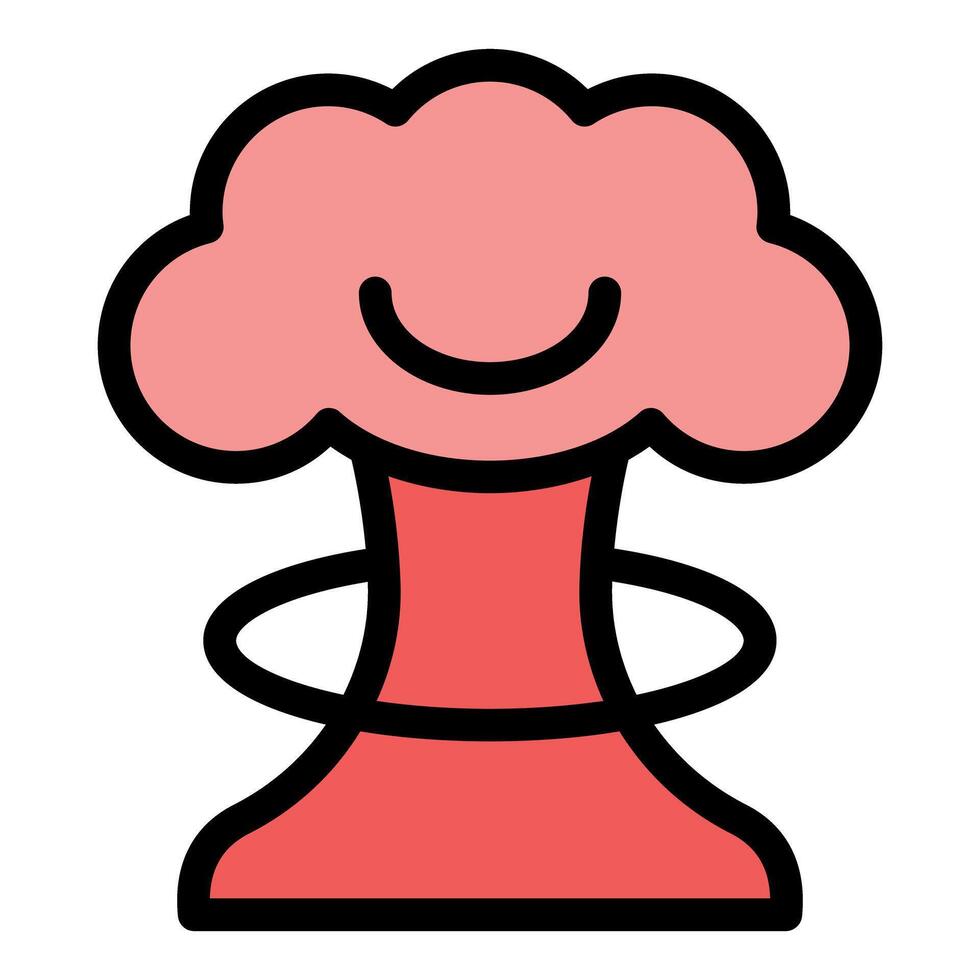 Smiling atomic bomb exploding with expanding rings, vector