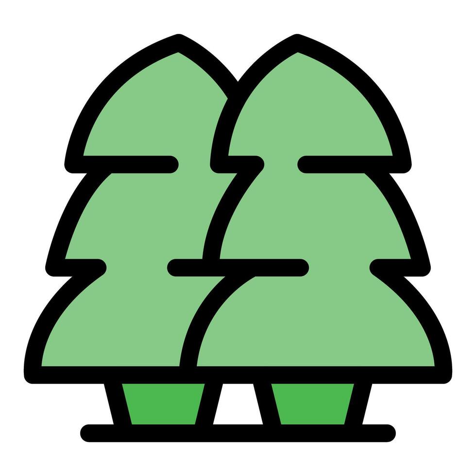 Two evergreen trees growing side by side in a lush forest environment vector