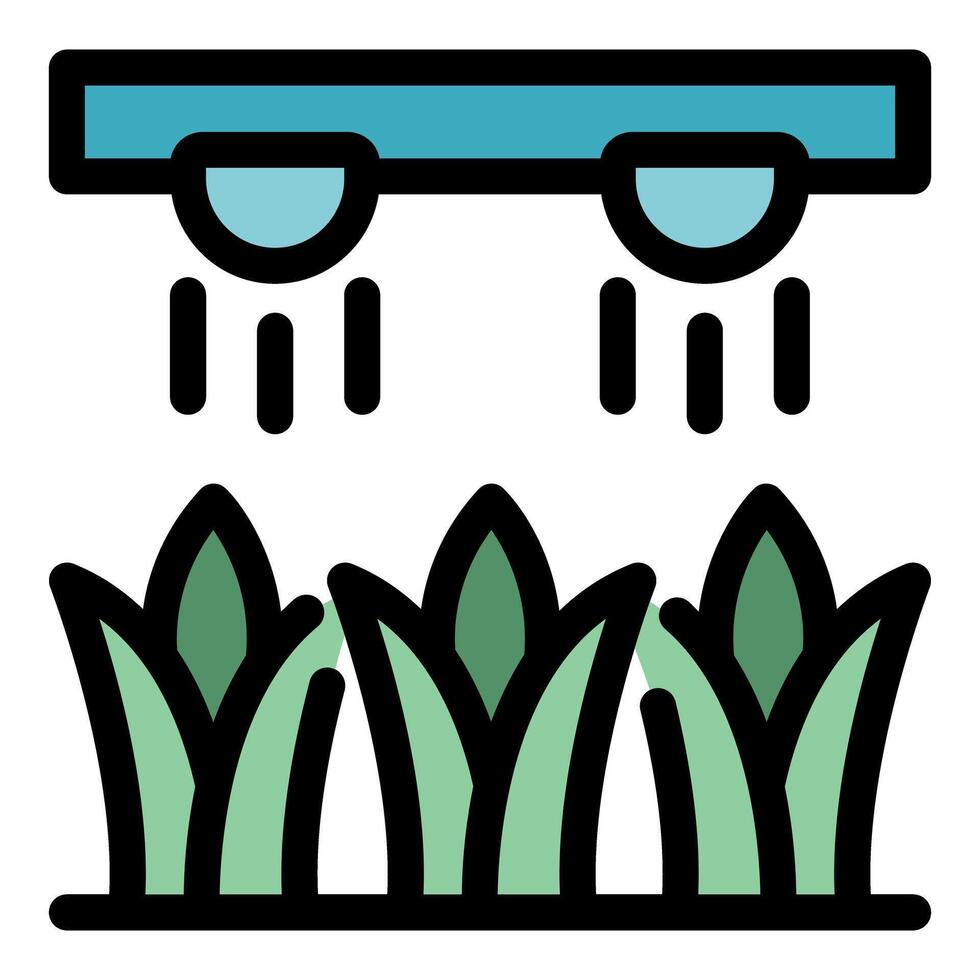 Smart irrigation system watering green grass in modern agriculture vector