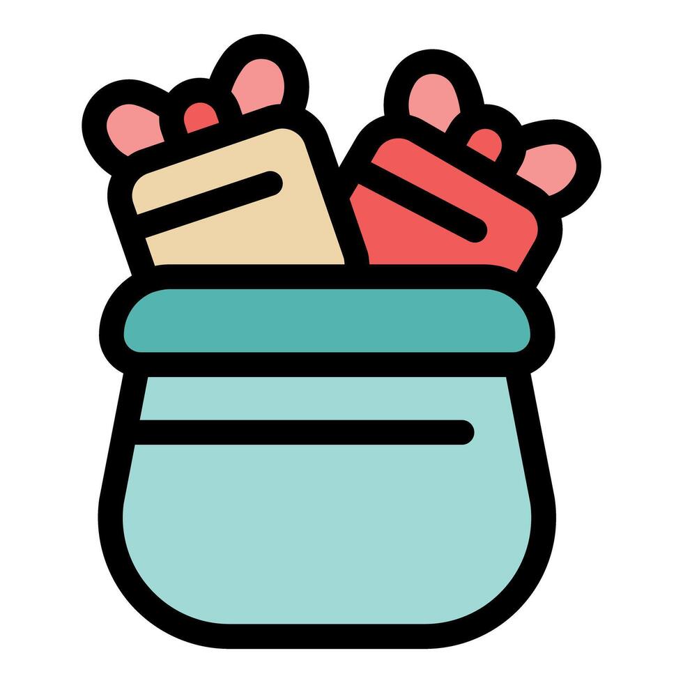 Candy bag overflowing with wrapped sweets and candies vector