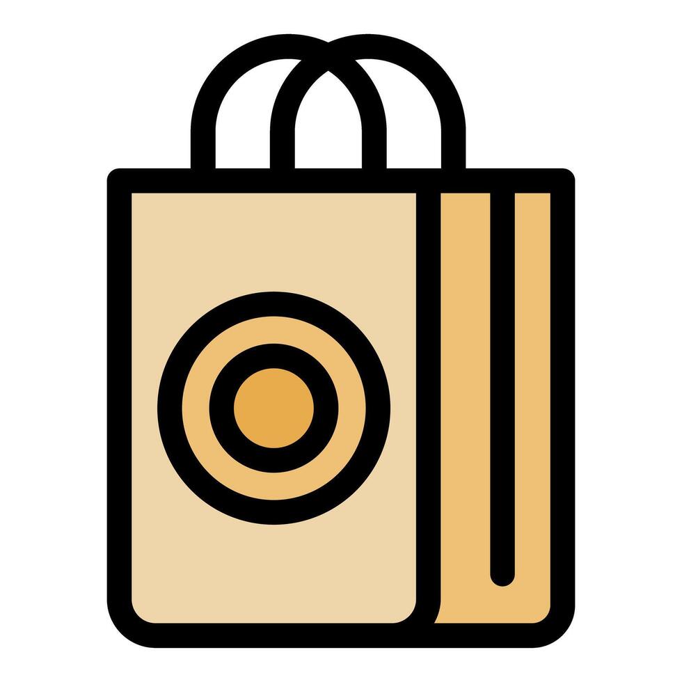 Shopping bag with handles and circle logo representing retail commerce vector