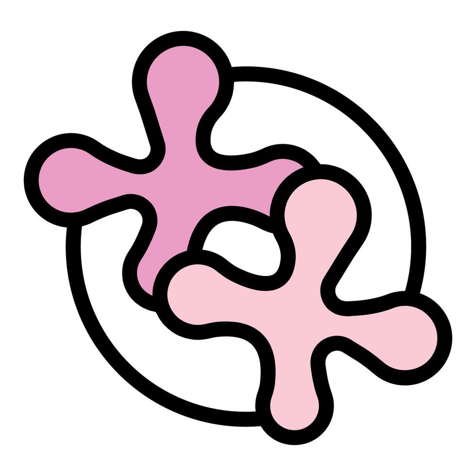 Two pink microbes rotating inside a circle showing cell division and reproduction vector