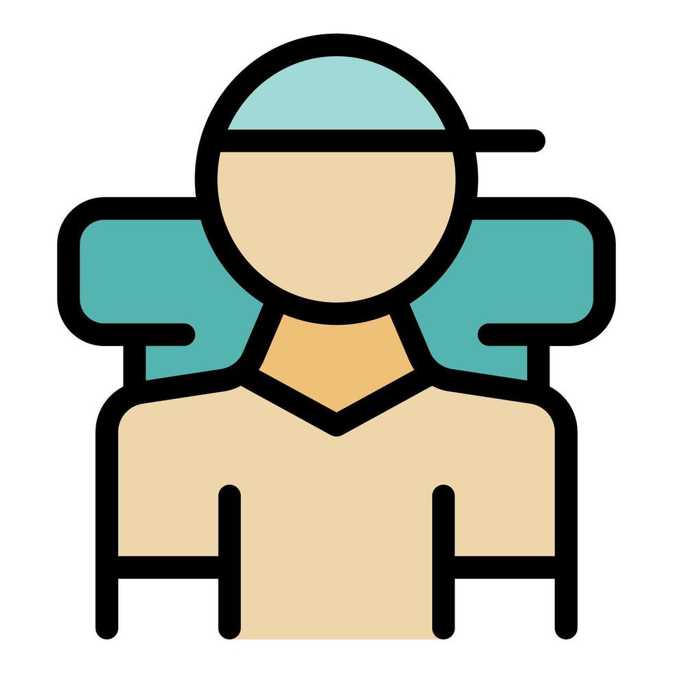 Tourist wearing a backpack and a cap is going hiking vector