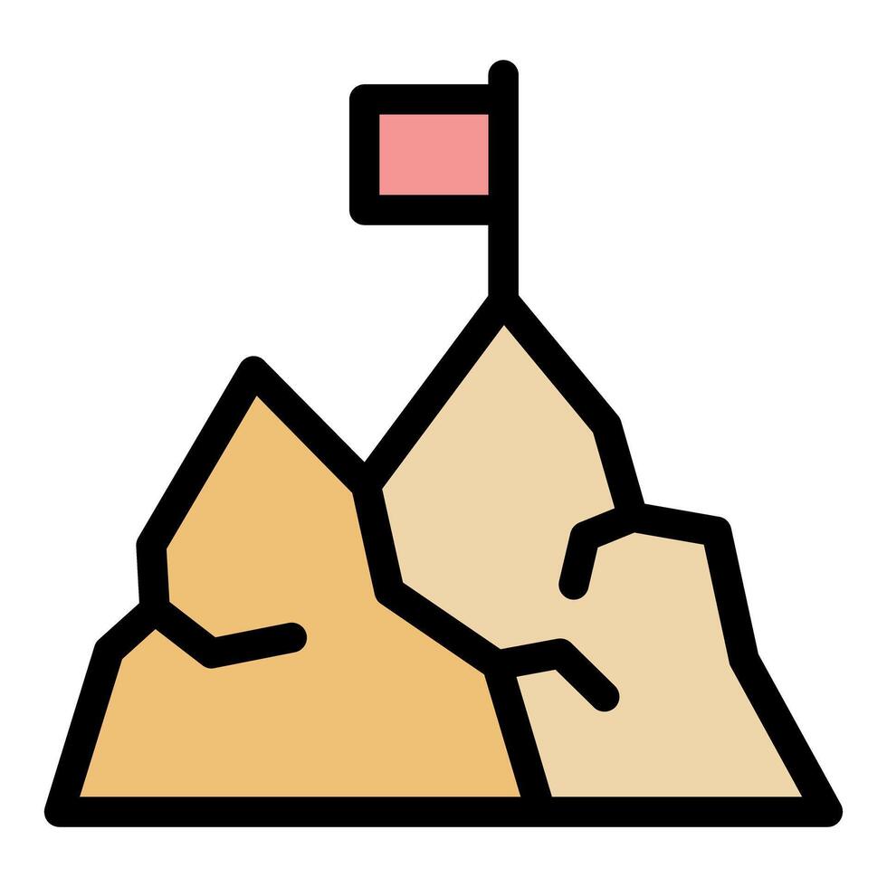 Reaching mountain top with flag showing success and achievement vector