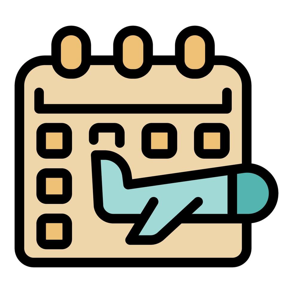 Airplane taking off from calendar symbolizing scheduled flight departure vector