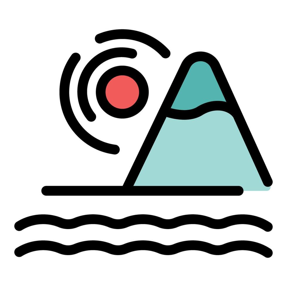 Sun shining over snowy mountain and wavy water surface vector