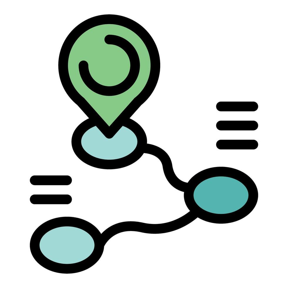 Location pin connecting points on a digital map showing a route vector