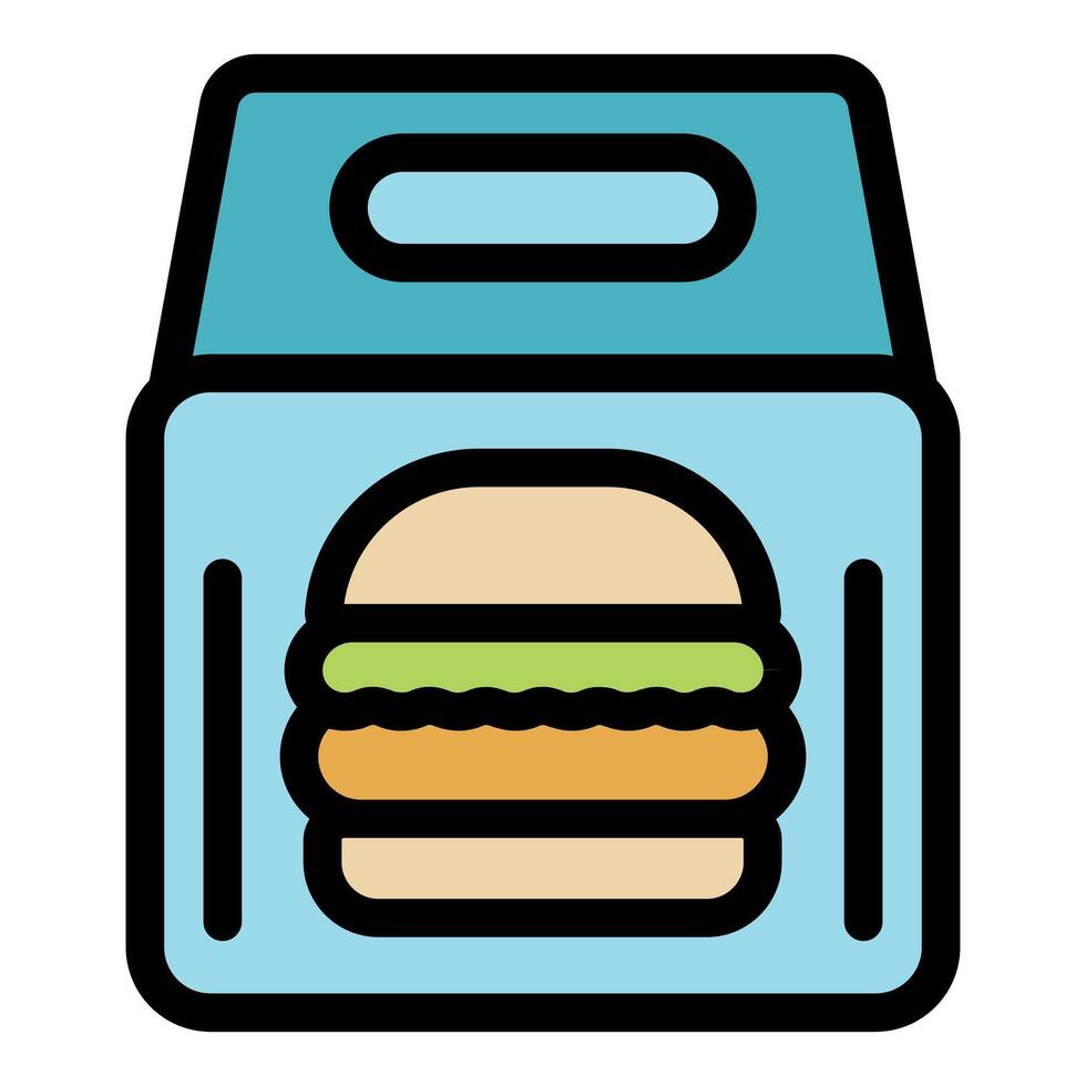 Burger showing through transparent cardboard box packaging vector