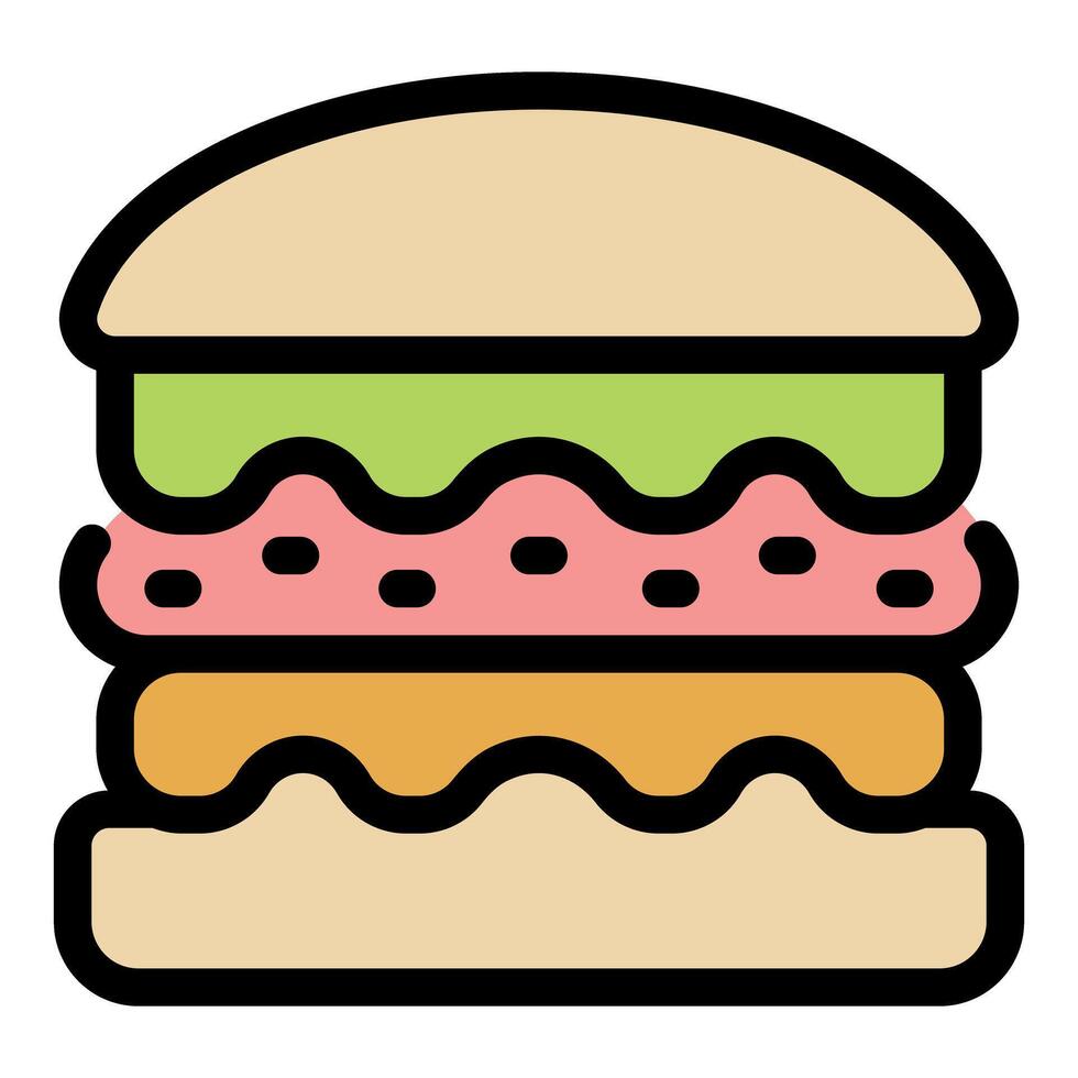 Delicious burger with meat, cheese, salad, and sauce layered between buns vector