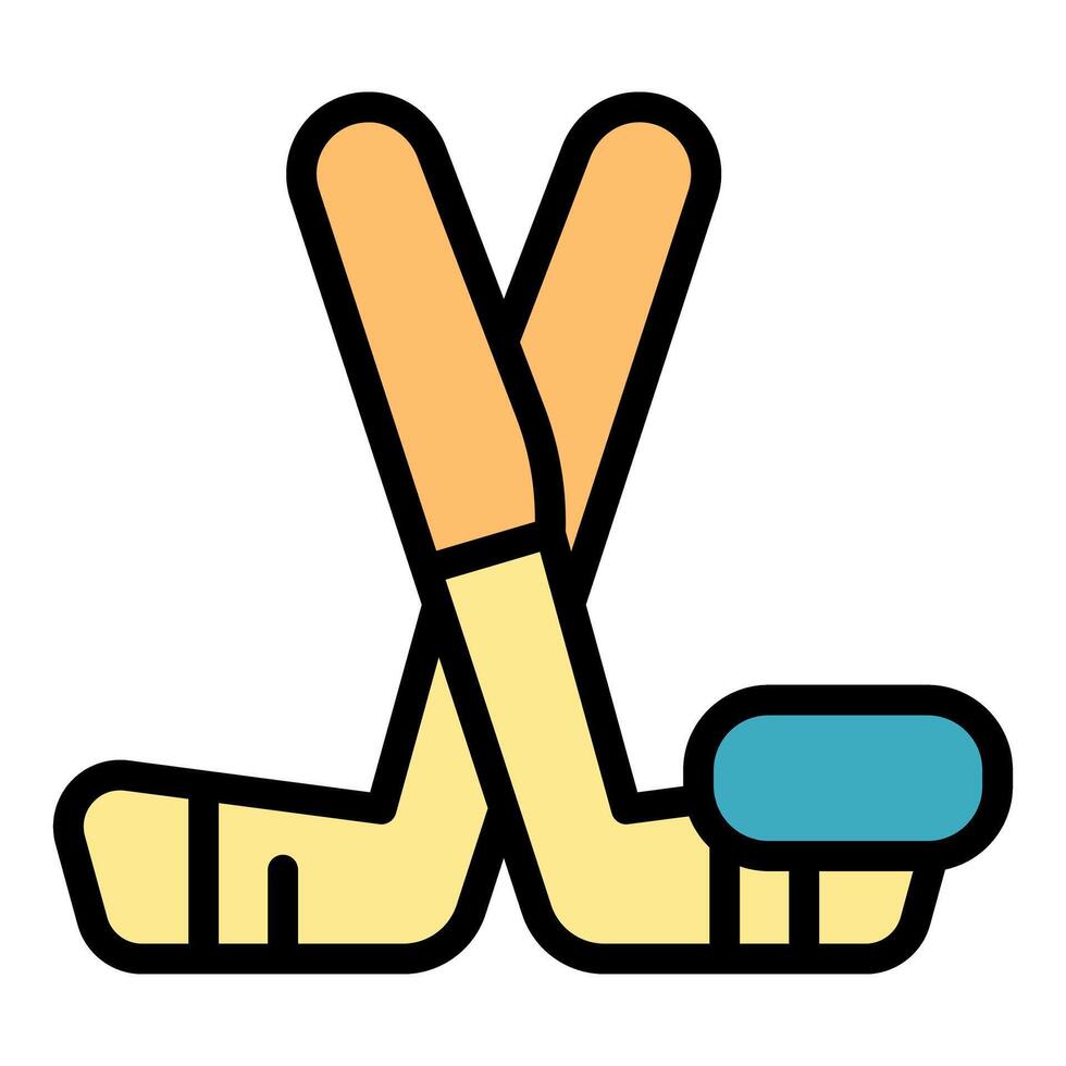 Crossed hockey sticks and puck forming an x shape vector