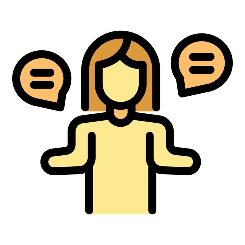 Woman speaking and choosing between two options in chat bubbles vector