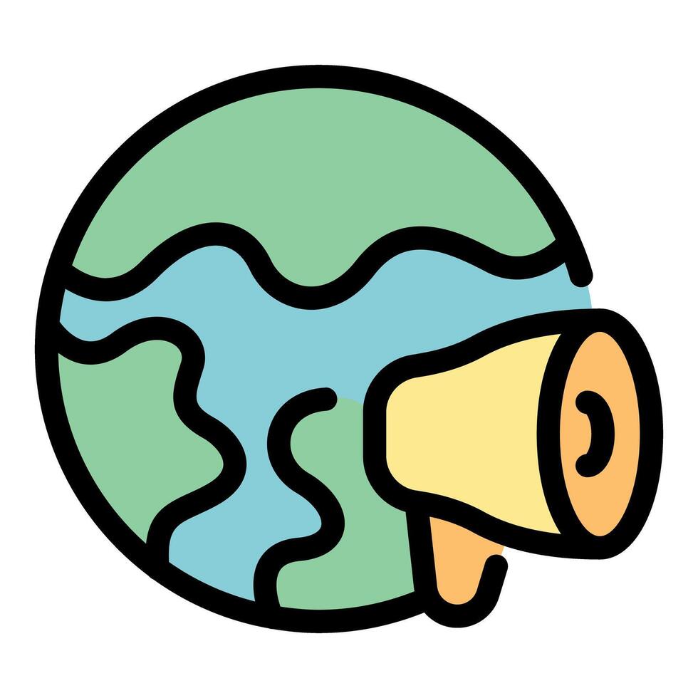 Global communication, megaphone amplifying voice across planet earth vector