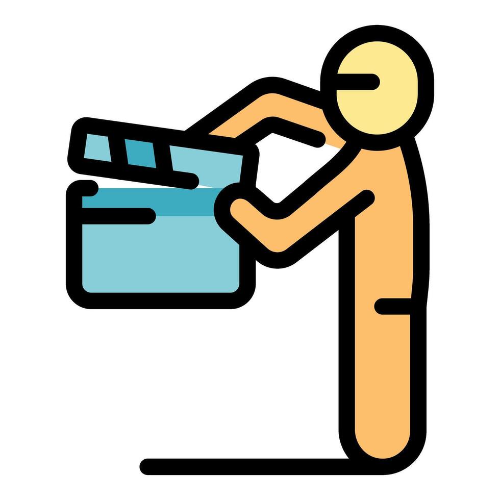 Film director using clapperboard on set for movie production vector