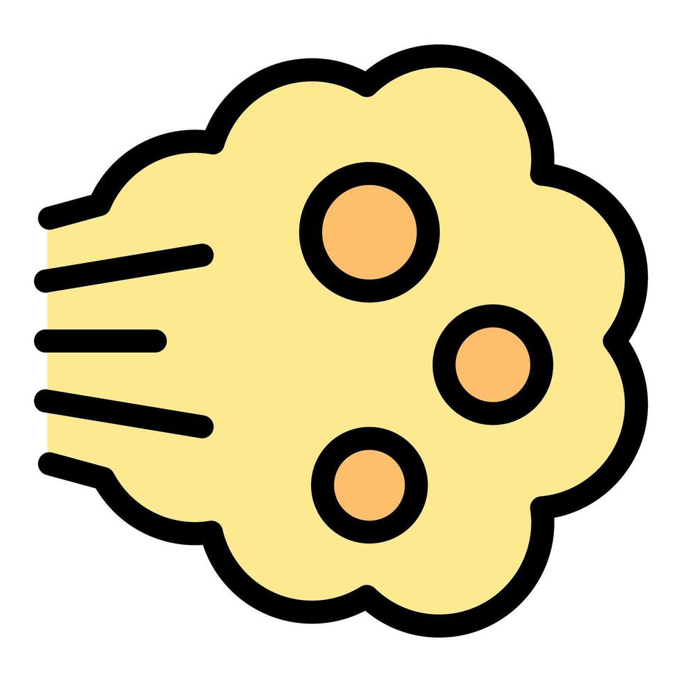 Yellow farting cloud emitting stinky gas with bubbles and lines vector