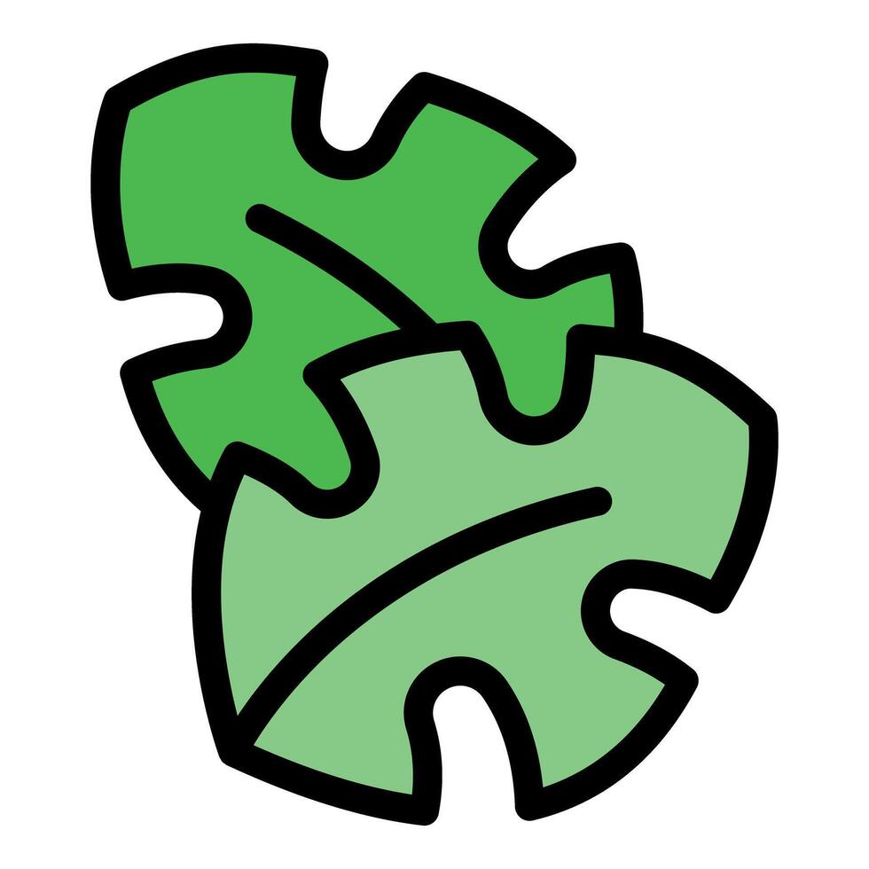 Two overlapping green monstera tropical leaves creating a vibrant design vector
