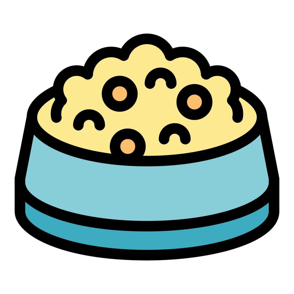 Bowl full of dry pet food containing kibble and chunks vector