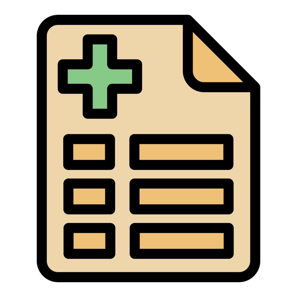 Medical record document with green cross and checkboxes representing patient information vector