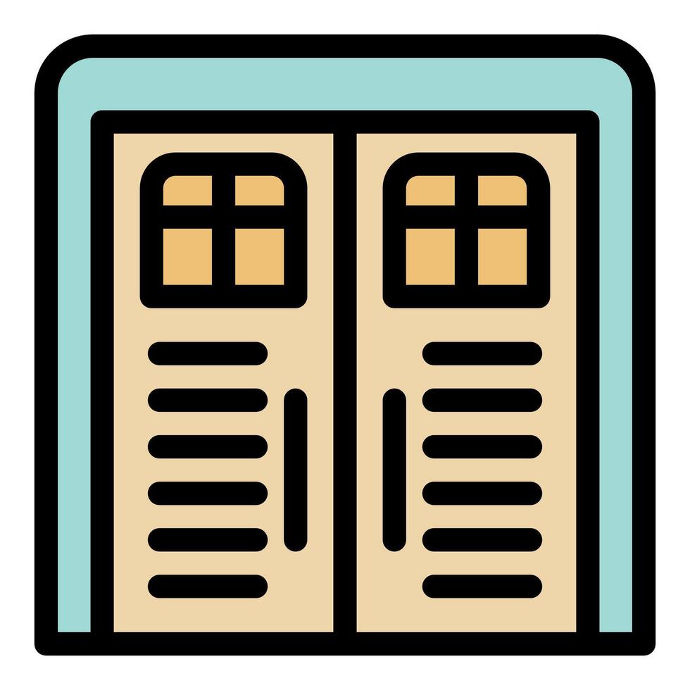 Double door with windows and horizontal slats enhancing security and style vector