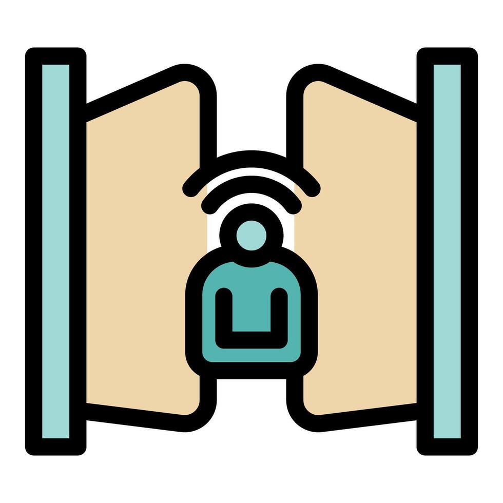 Person passing through automatic door using wireless technology vector