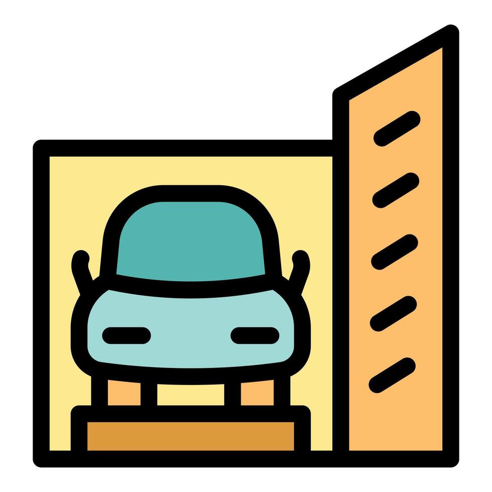 Car parking inside garage with open door, parking space icon vector