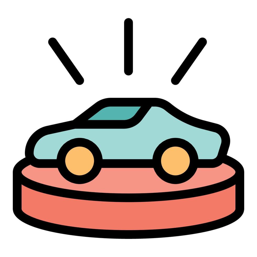 Shining modern car displayed on rotating platform vector