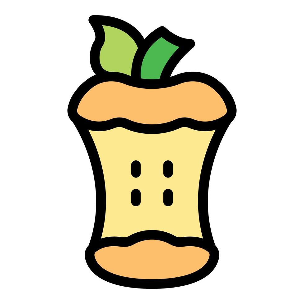 Apple core showing seeds and stem with leaves, waste concept, composting icon vector