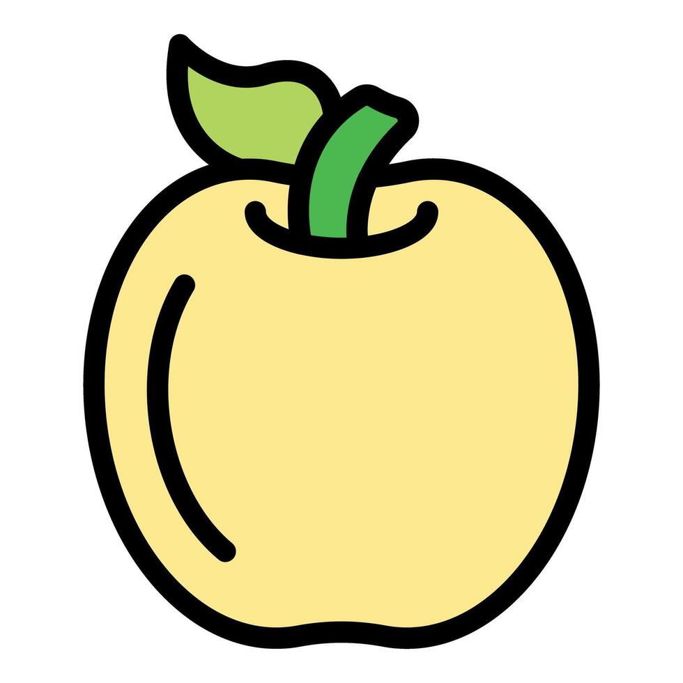Ripe yellow apple with green leaf and stem displaying freshness vector
