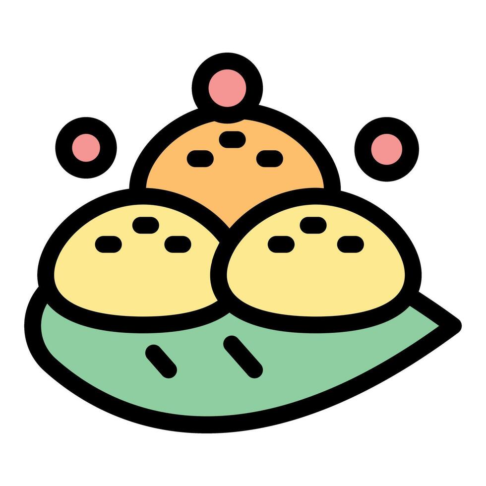 Colorful mochi balls resting on a vibrant green leaf vector