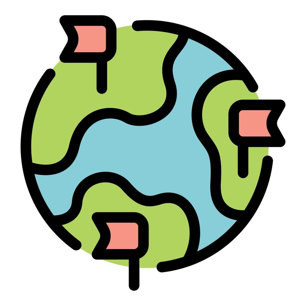 Flags marking locations on planet earth representing global business and travel vector