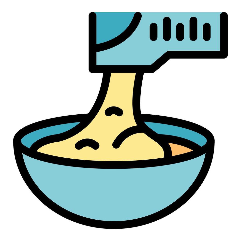 Electric mixer pouring dough into bowl, baking preparation vector