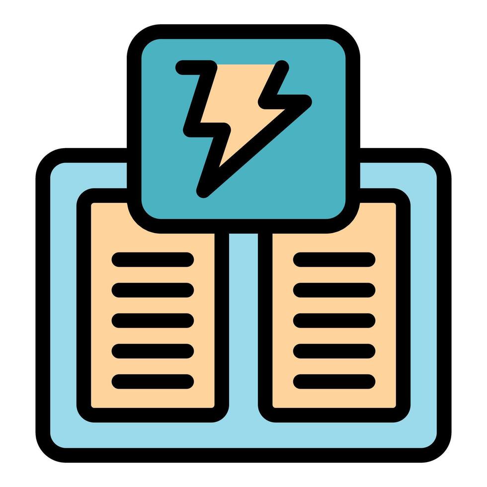 Open notebook receiving energy from lightning bolt symbol vector