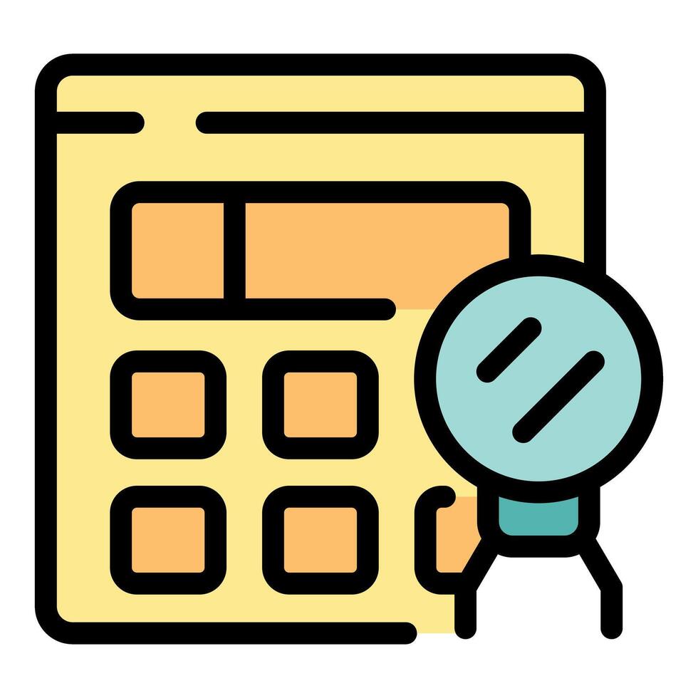 Magnifying glass hovering over calculator application representing financial audit vector