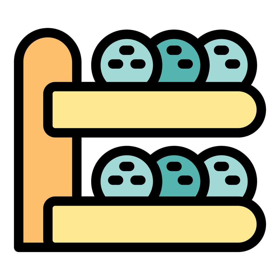 Bowling balls rack displaying colorful spheres for striking pins vector