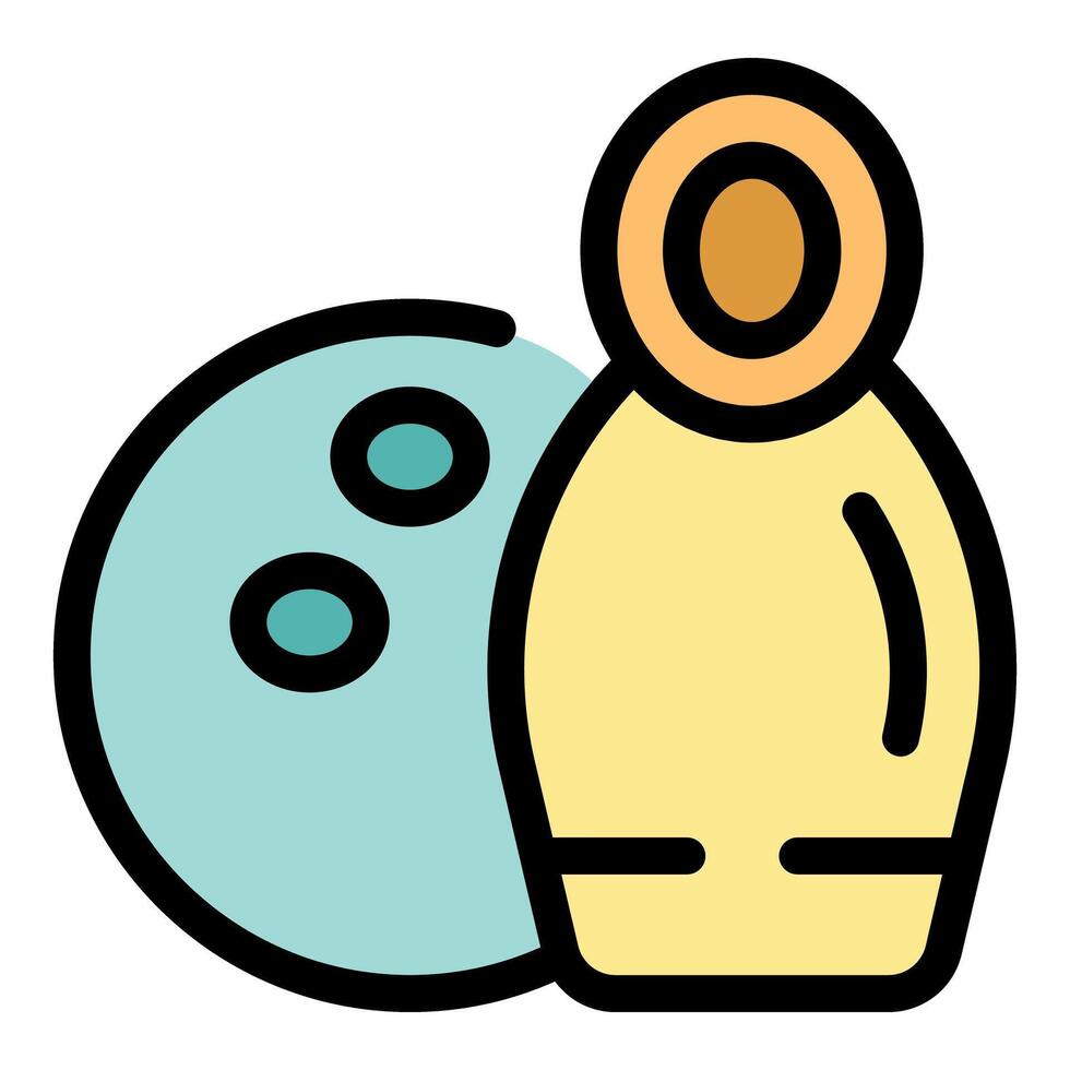 Bowling pin standing next to bowling ball, ready for action vector