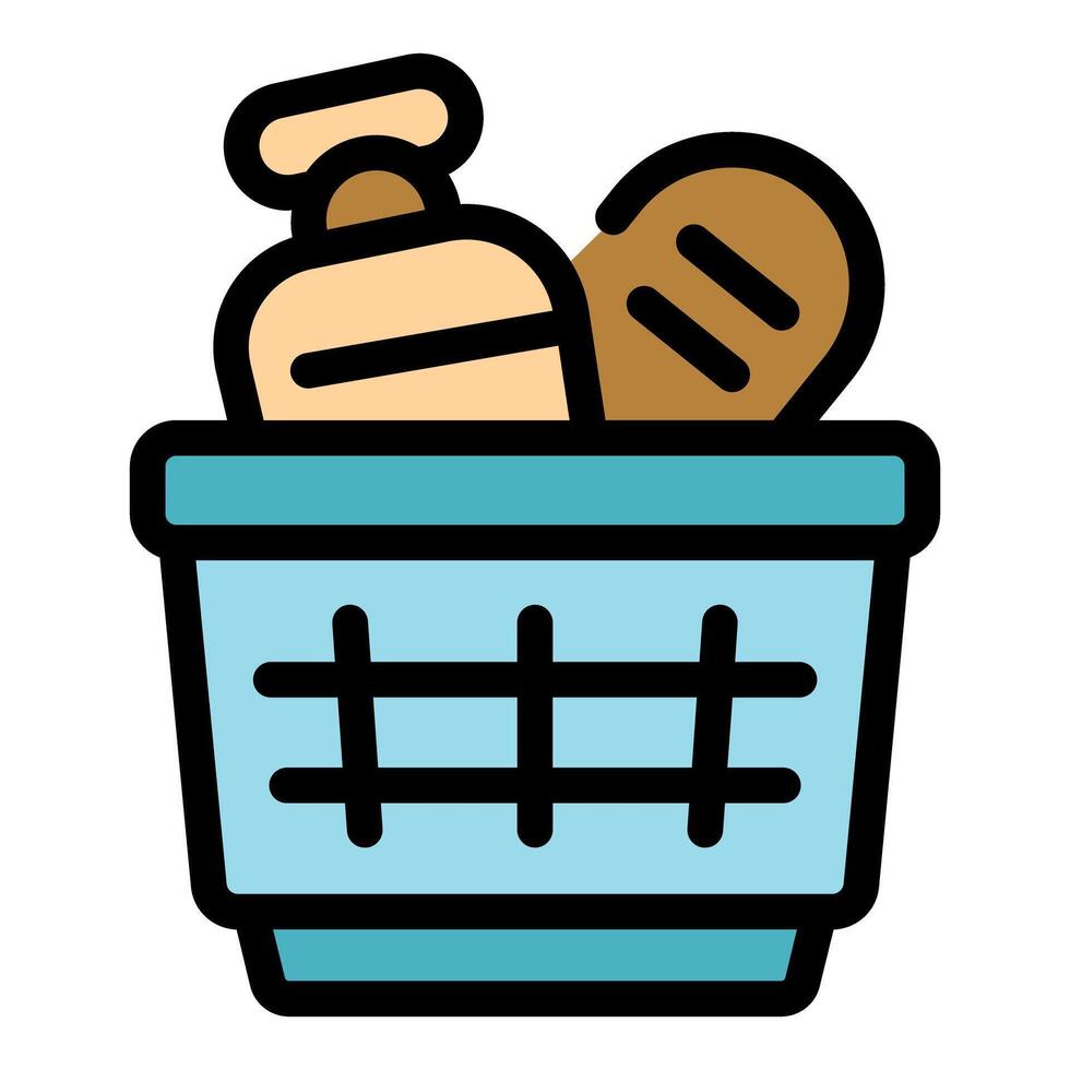 Shopping basket with bread and cleaning product symbolizing essential goods vector
