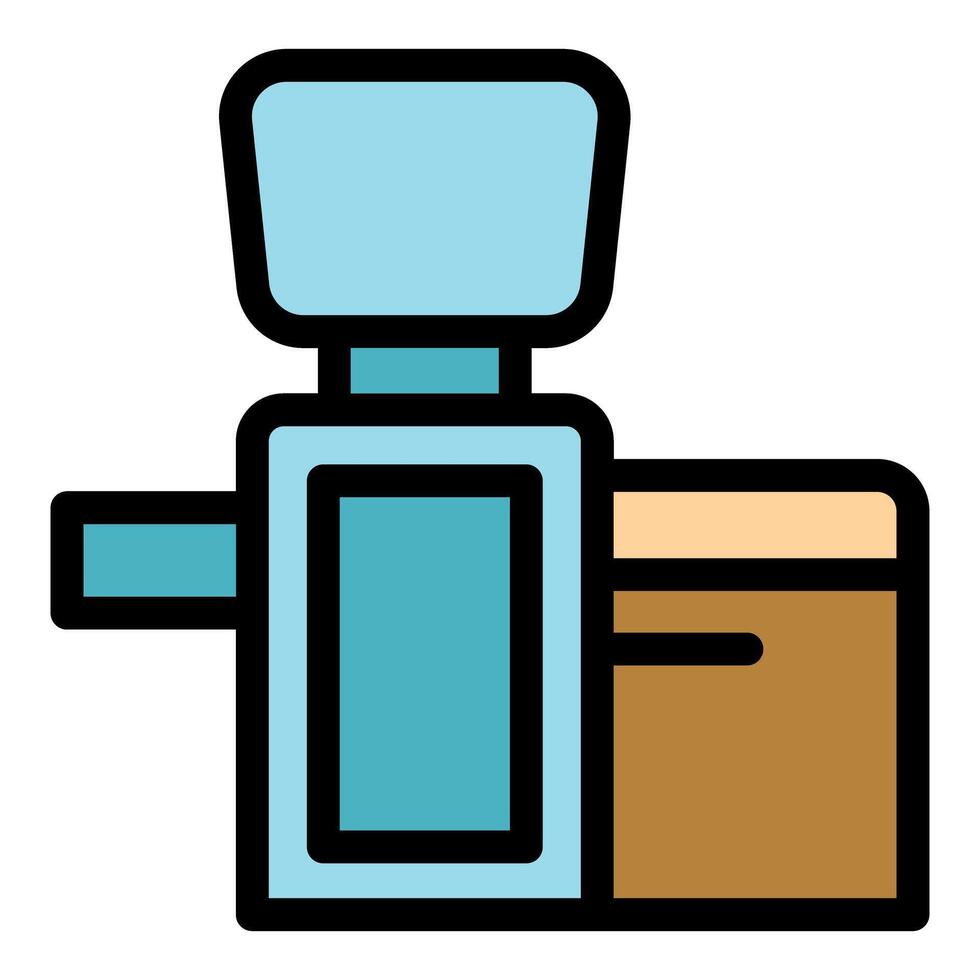 Home oil press machine extracting seed oil into container vector