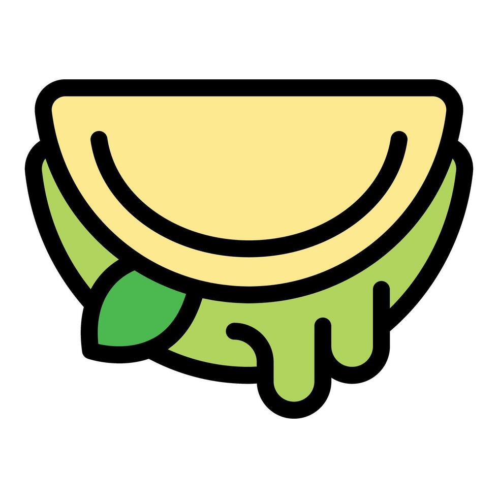 Delicious taco with melted cheese and leaf, mexican food icon vector