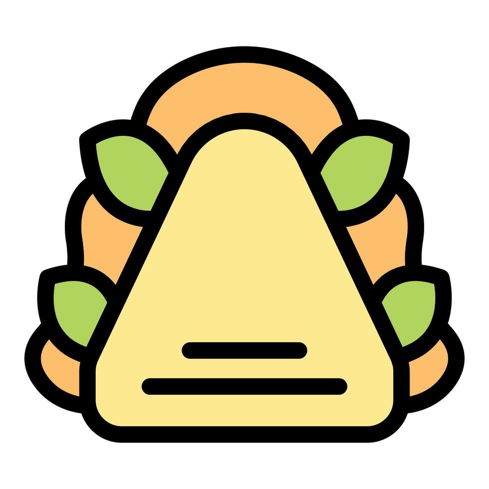 Triangular onigiri rice ball decorated with green leaves and orange topping vector