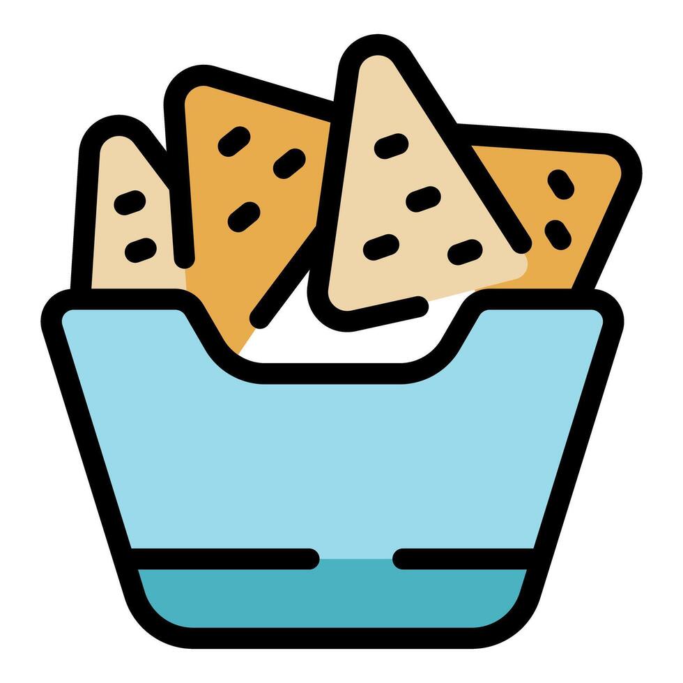 Crispy tortilla chips overflowing from a vibrant blue container vector