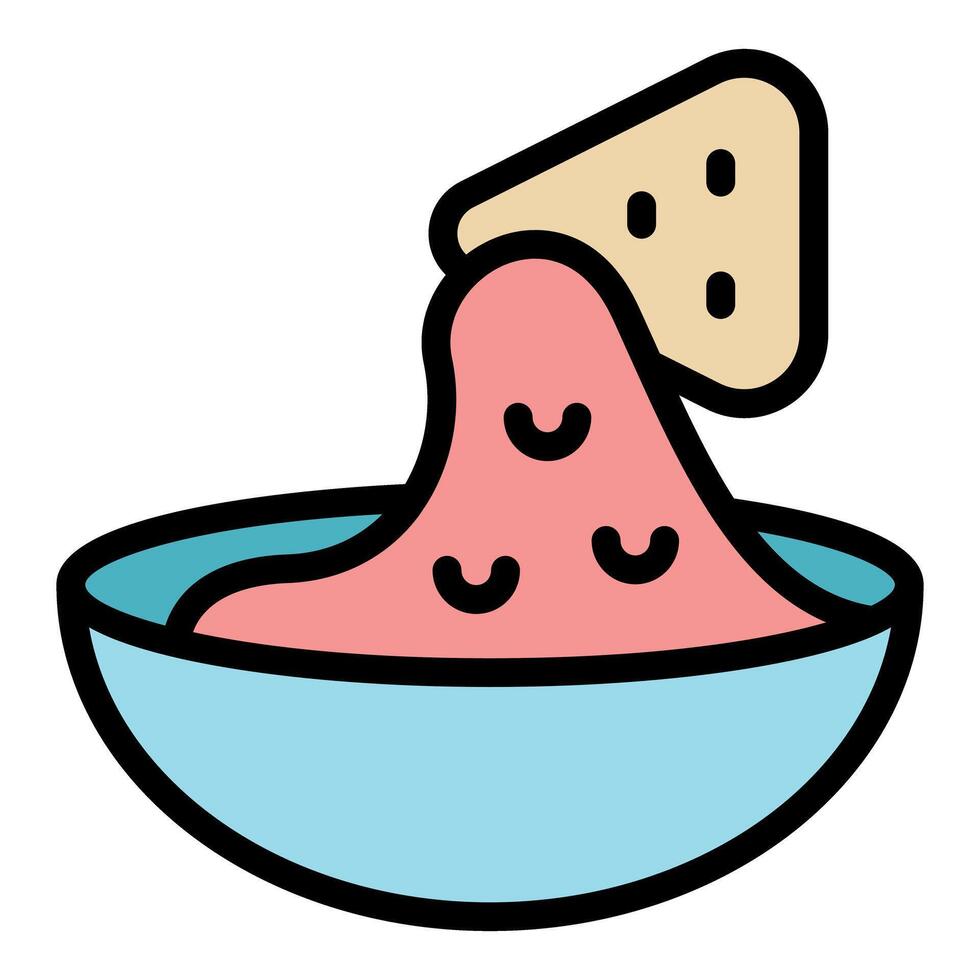 Tortilla chip dipping into bowl of salsa dip appetizer vector