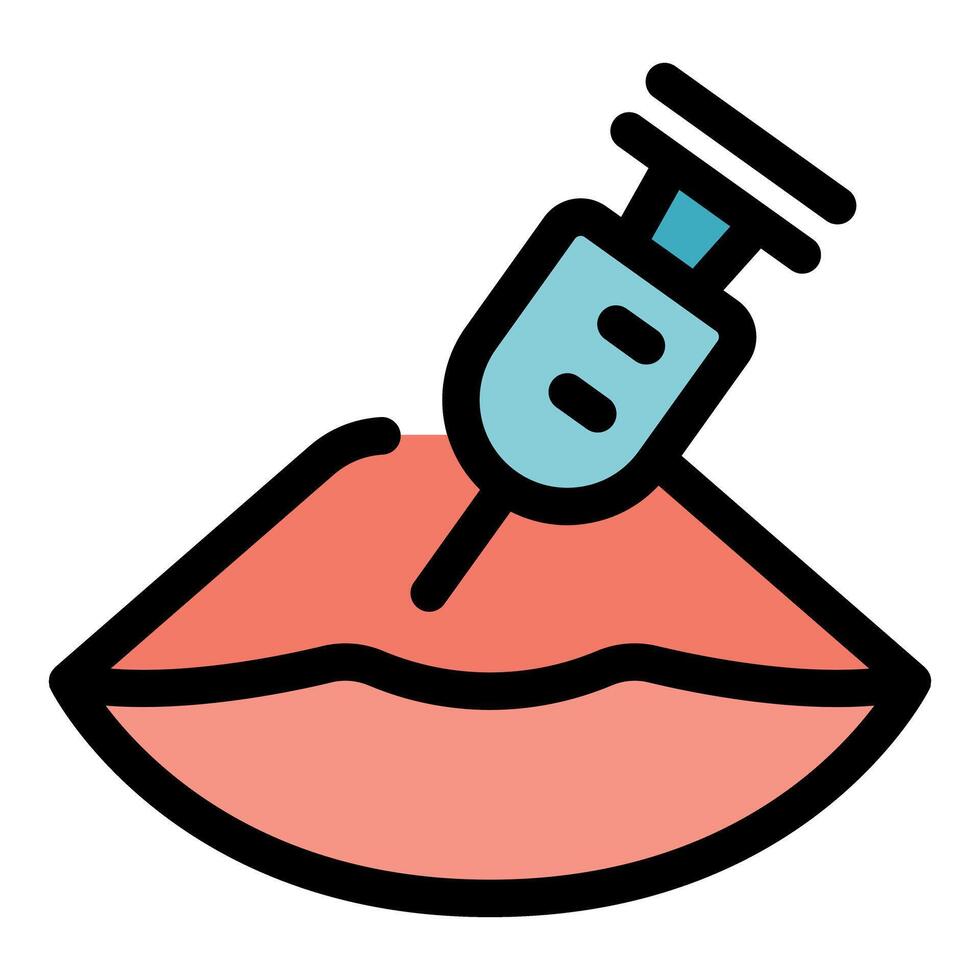 Lip augmentation procedure injecting filler into lips for cosmetic enhancement vector