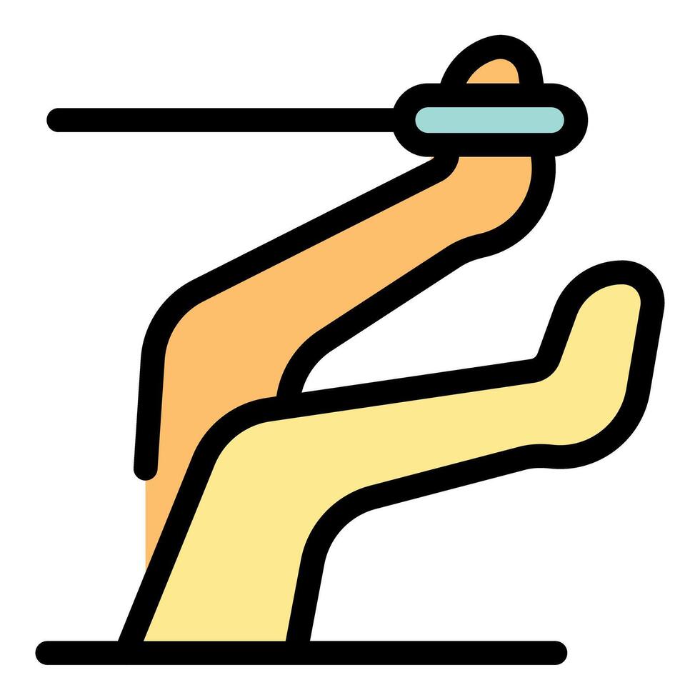 Gymnast performing on horizontal bar with legs extended and holding grip vector